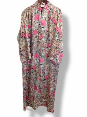 Vintage Mary McFadden Paisley Floral Caftan Lounge Dress USA L